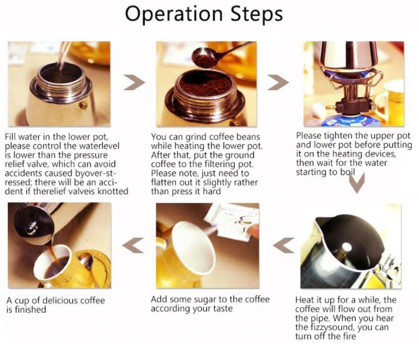 Stainless Steel Portable Espresso Machine Moka Pot Instructions