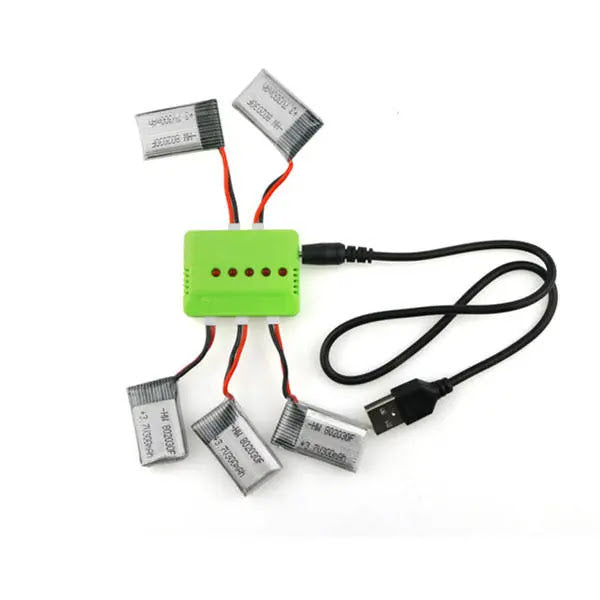 E55 Eachine Parts- 5 Batteries and 5way Charger for E55 Drone (3.7V 300mAh)