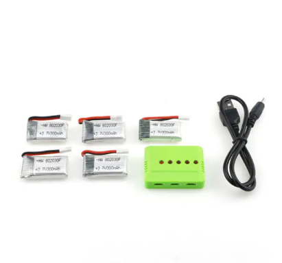 E55 Eachine Parts- 5 Batteries and 5way Charger for E55 Drone (3.7V 300mAh)