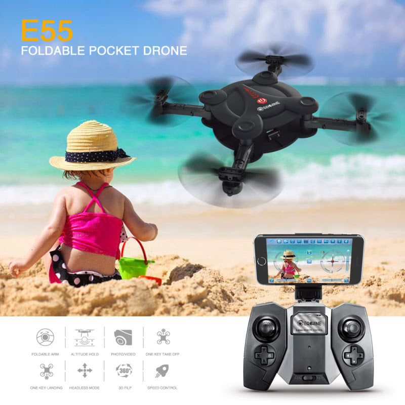 Eachine E55 Mini WiFi FPV Foldable Pocket Selfie Drone With High Hold Mode RC Quadcopter - RTF - in action