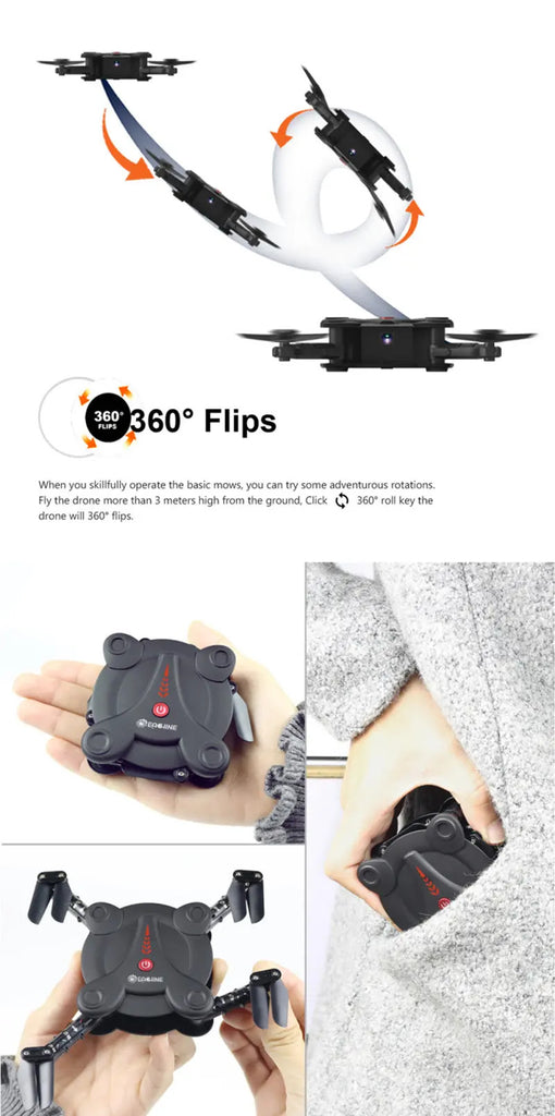 Eachine E55 Mini WiFi FPV Foldable Pocket Selfie Drone With High Hold Mode RC Quadcopter -  RTF