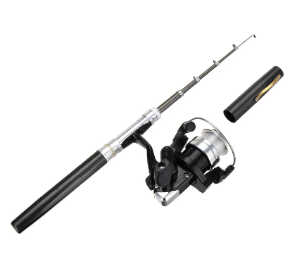 LEO Collapsible Fishing Rod + Reel Combo-Reel 5.1:1 Rod Fiberglass Aluminum Portable Fishing Rod - Black