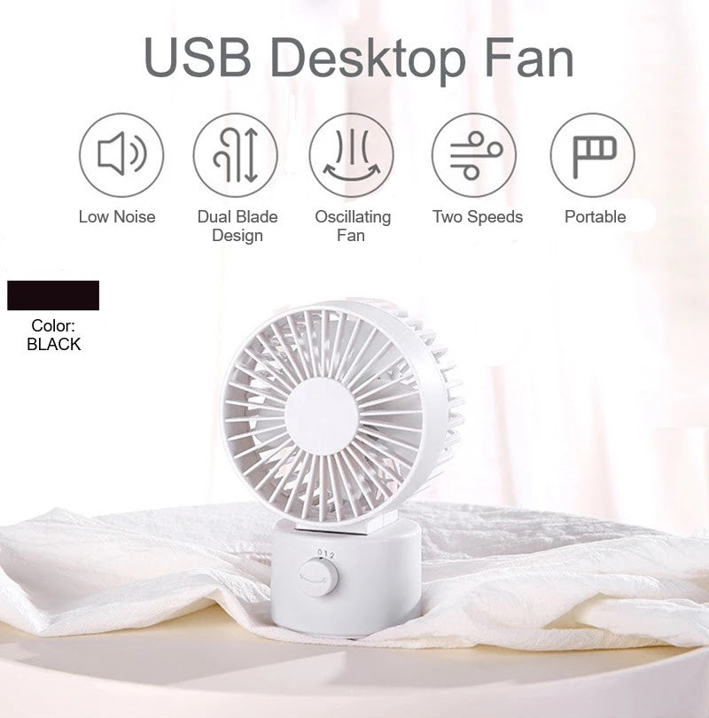 Wind Speed Black 1.2W Mini USB Rechargeable Desktop Quiet Fan 2 Modes Oscillating Cooling Fan