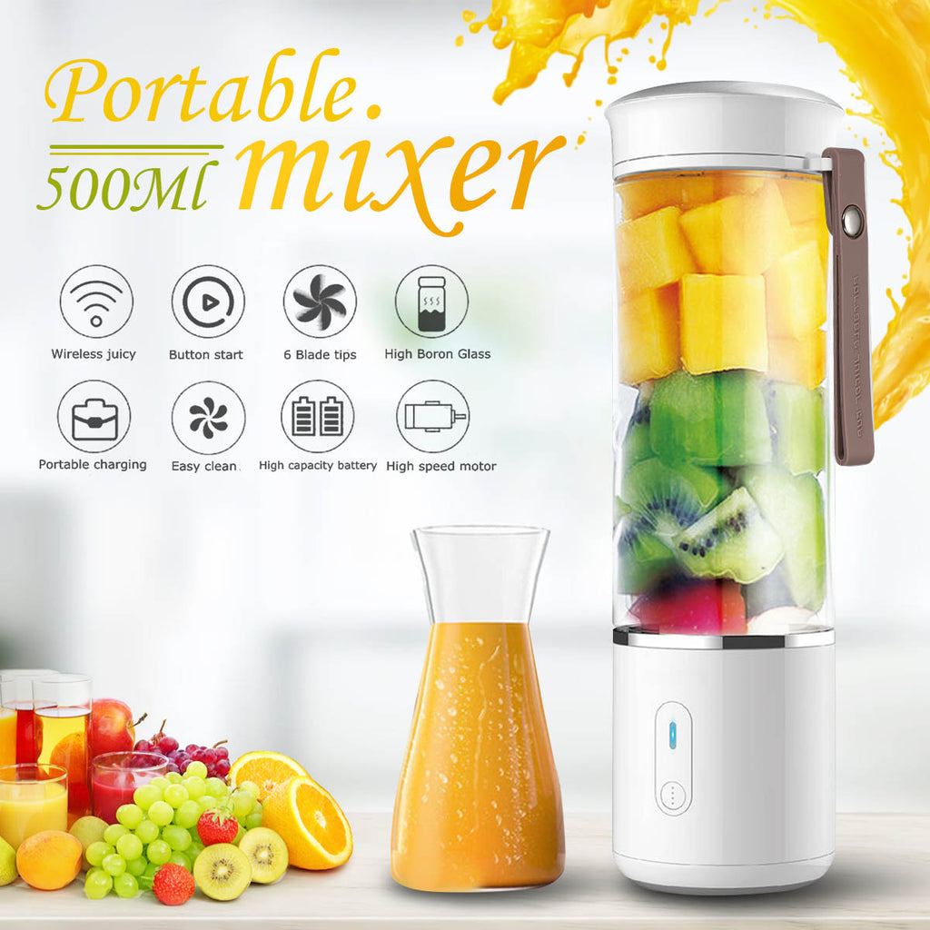 Kampo Deluxe Blender Bottle Fruit Juicer Portable Smoothie DIY Extractor USB Recharging 500ml  Borosilicate Food Grade Glass Bottle