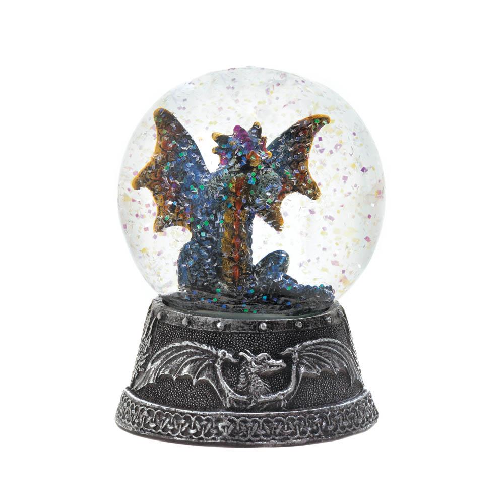 Blue Seated Dragon Water Filled Glitter Snow Glass Globe Snow Globe