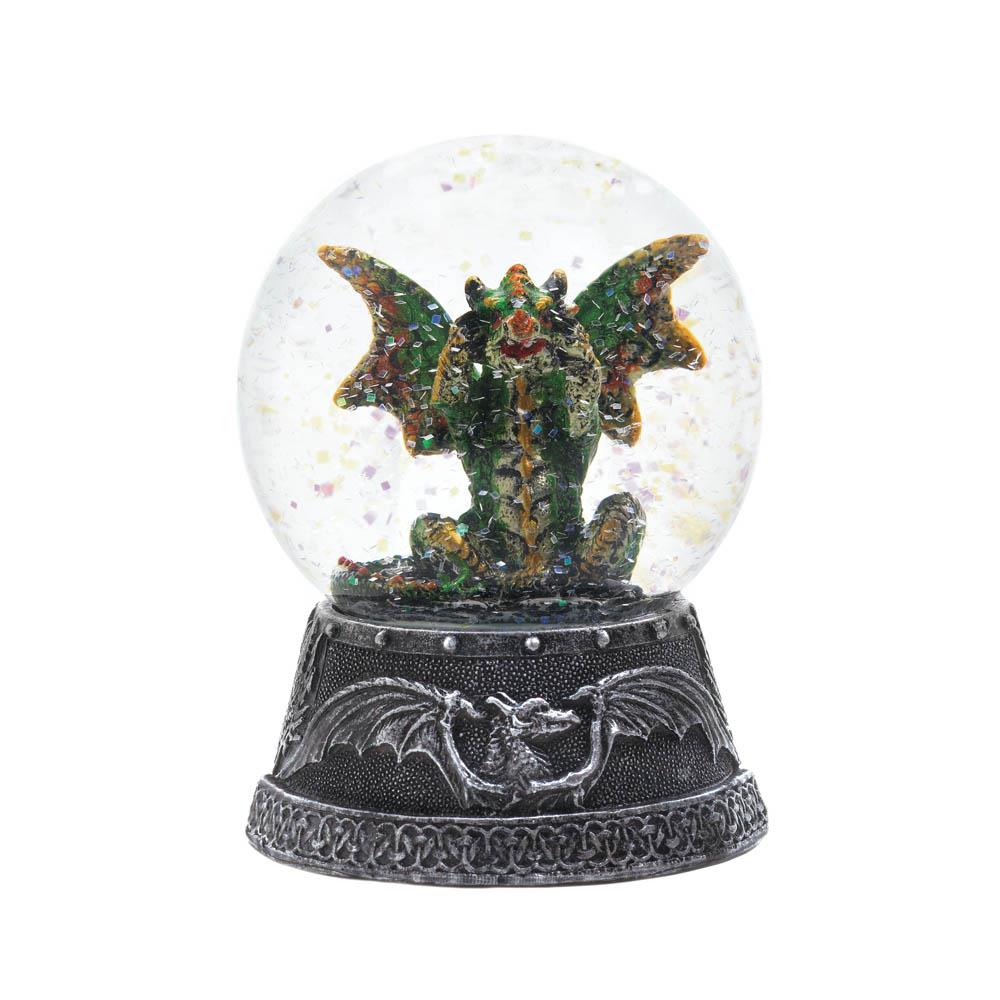 Blue Seated Dragon Water Filled Glitter Snow Glass Globe Snow Globe