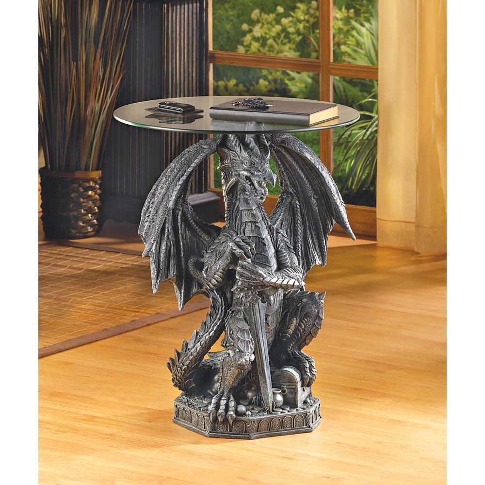 Guarding Dragon Accent Table End Table Night Stand