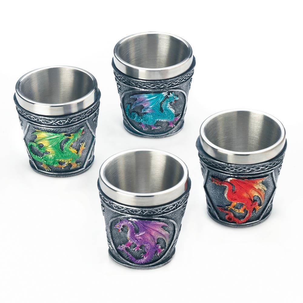 Dragon's Lair Mythical Dragons Stainless Steel 4 Shot Glass Set