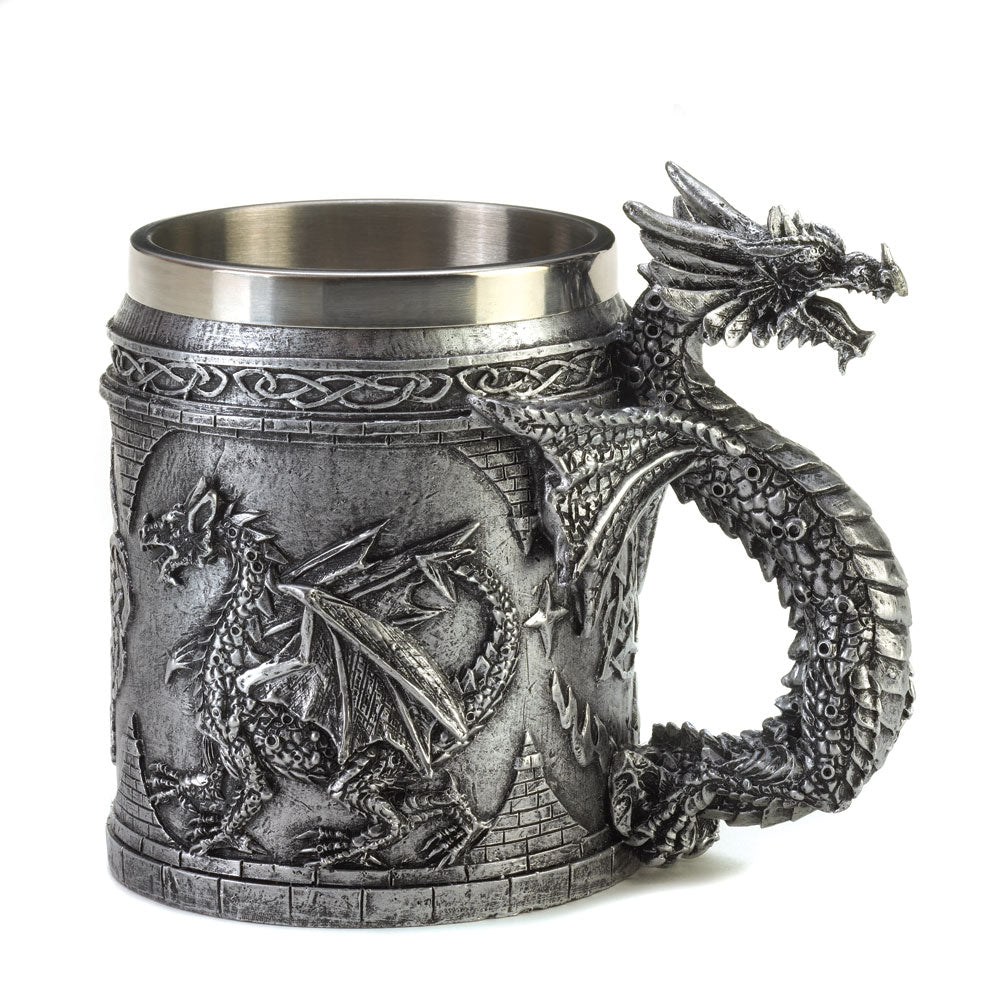 Dragon's Lair Stainless Steel And Stone Grey Pollyresin Dragon Mug