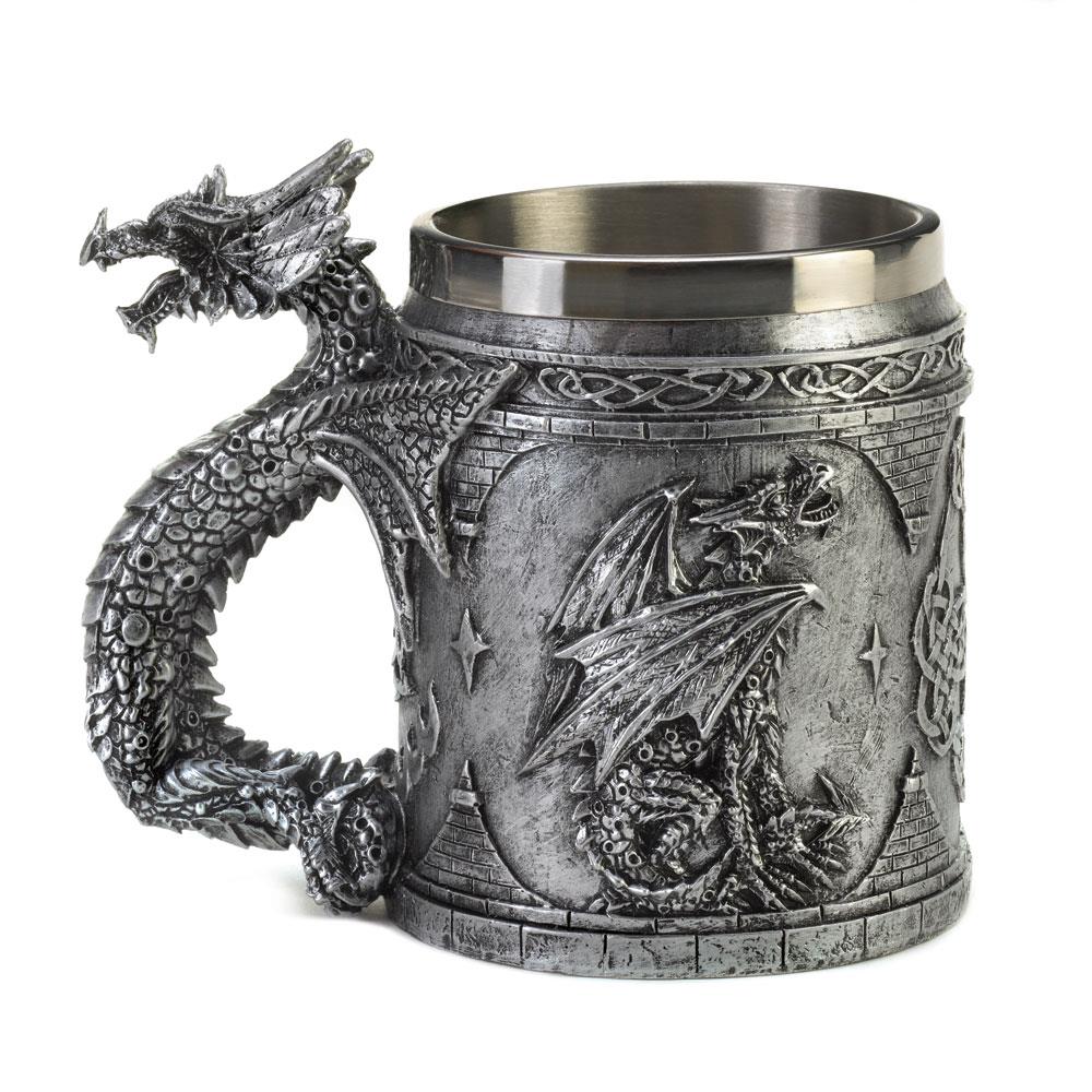 Stainless Steel And Stone Grey Pollyresin Dragon Mug