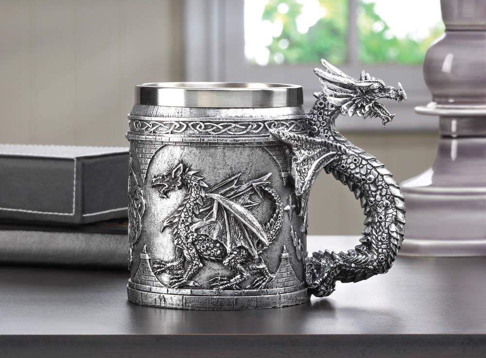 Stainless Steel And Stone Grey Pollyresin Dragon Mug